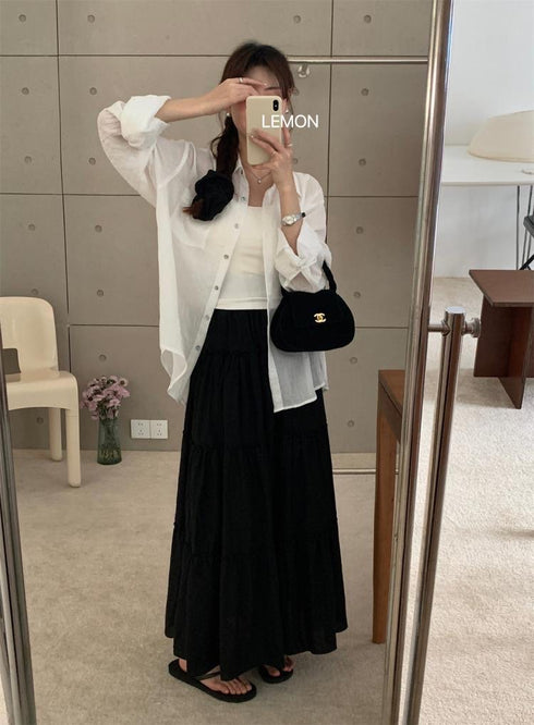 Summer Flounce Layer Long Skirts